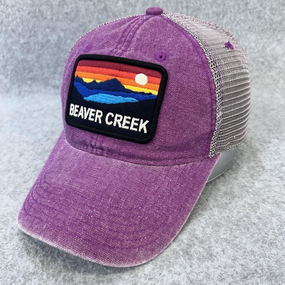 Beaver Creek Legacy Snapback Trucker Cap Purple Gray Mesh Mountain Patch